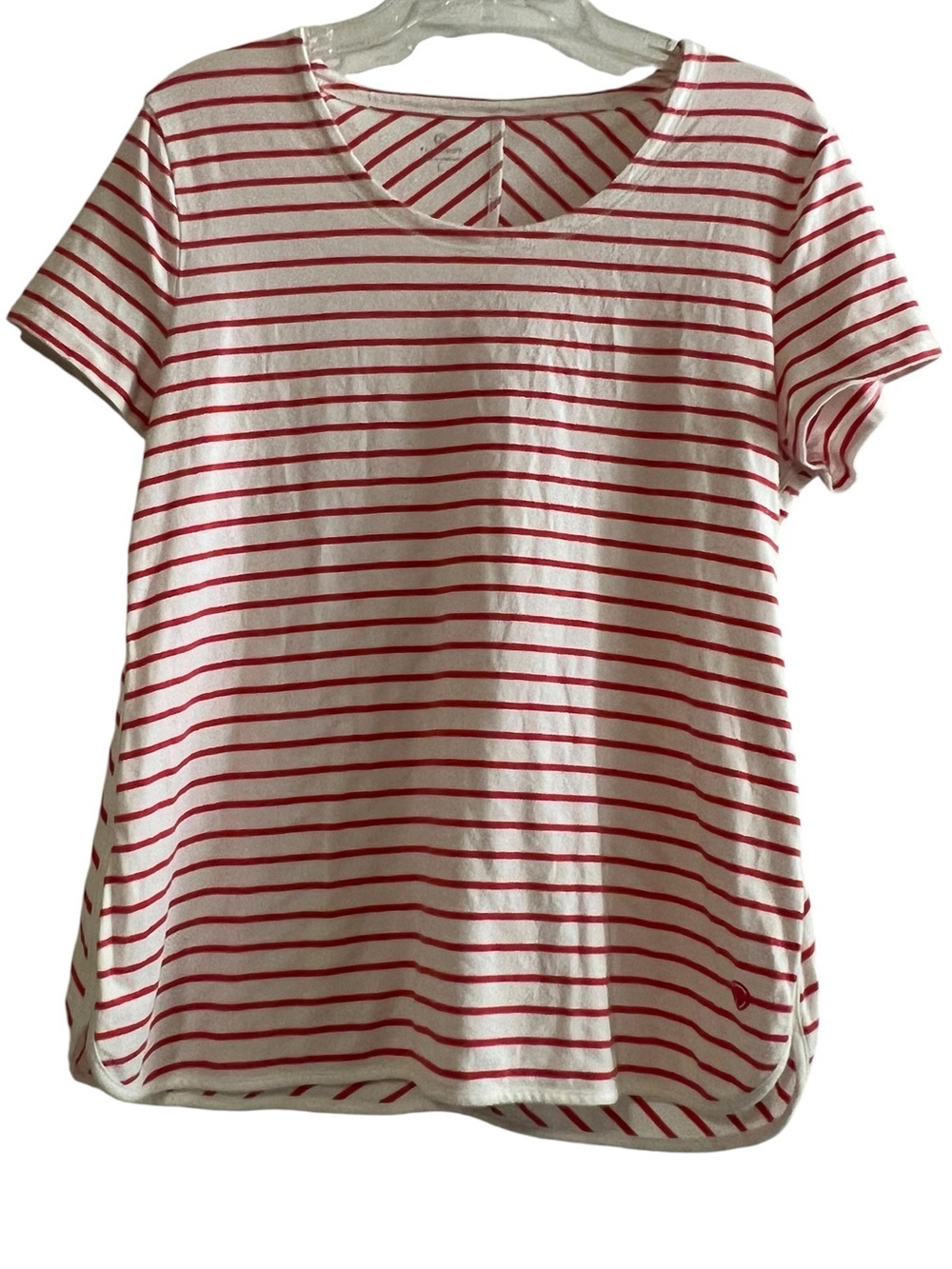 T by Talbots Striped Short Sleeve T-Shirt Cotton Red L